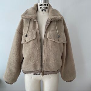 Zara Tan Fleece Bomber Jacket